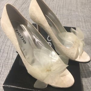 Ivory lace satin heels